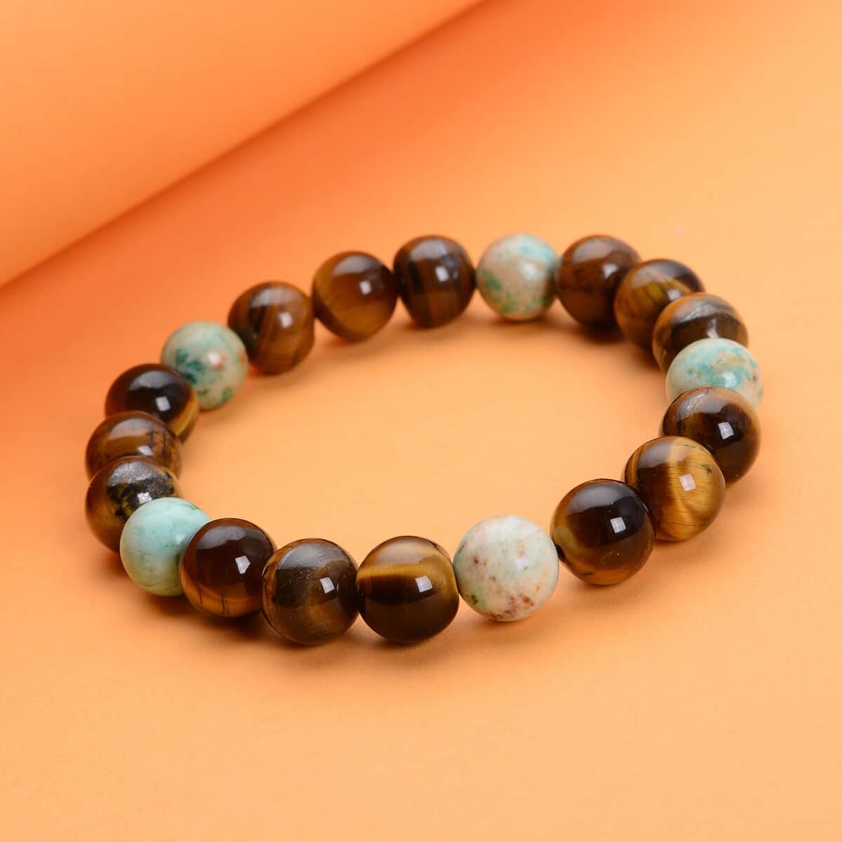 Yellow Tiger's Eye and Peru Turquoise 9-11mm Beaded Stretch Bracelet 148.50 ctw image number 1