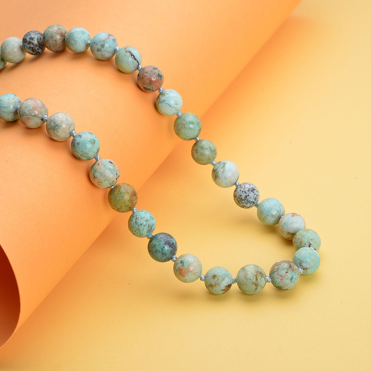 Peru Turquoise Beaded Necklace 20 Inches in Rhodium Over Sterling Silver 260.00 ctw