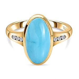 Sleeping Beauty Turquoise and White Zircon 3.30 ctw Ring in 14K YG Over Sterling Silver (Size 11.5)