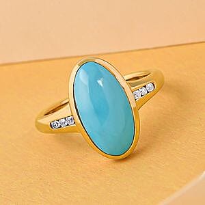 Sleeping Beauty Turquoise and White Zircon 3.30 ctw Ring in 14K YG Over Sterling Silver (Size 11.5)