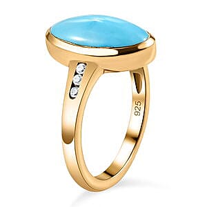 Sleeping Beauty Turquoise and White Zircon 3.30 ctw Ring in 14K YG Over Sterling Silver (Size 11.5)