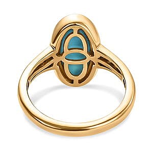 Sleeping Beauty Turquoise and White Zircon 3.30 ctw Ring in 14K YG Over Sterling Silver (Size 11.5)