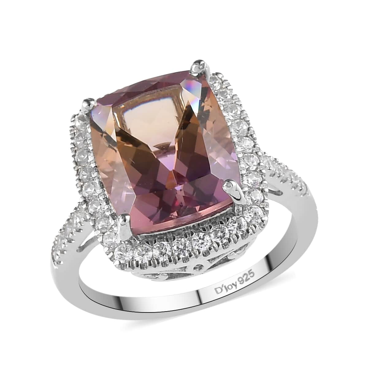 Premium Anahi Ametrine and Natural White Zircon Halo Ring in Platinum Over Sterling Silver 6.15 ctw image number 0