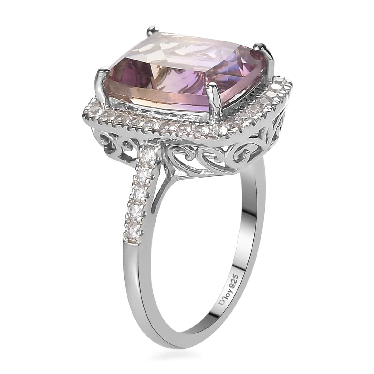 Premium Anahi Ametrine and Natural White Zircon Halo Ring in Platinum Over Sterling Silver 6.15 ctw image number 3