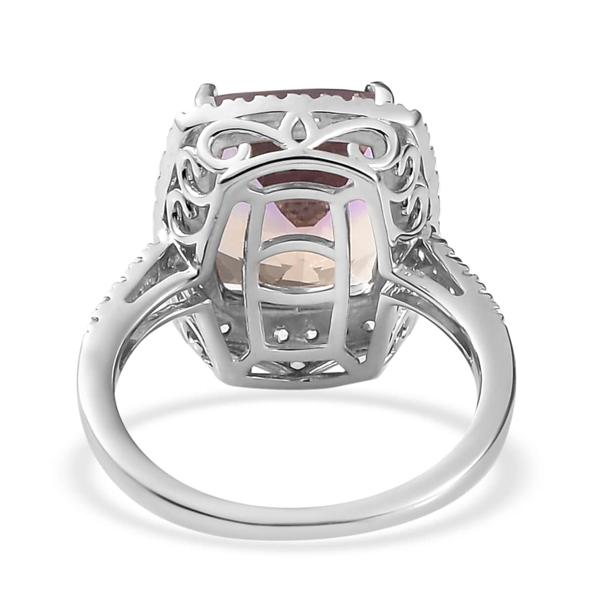 Premium Anahi Ametrine and Natural White Zircon Halo Ring in Platinum Over Sterling Silver 6.15 ctw image number 4