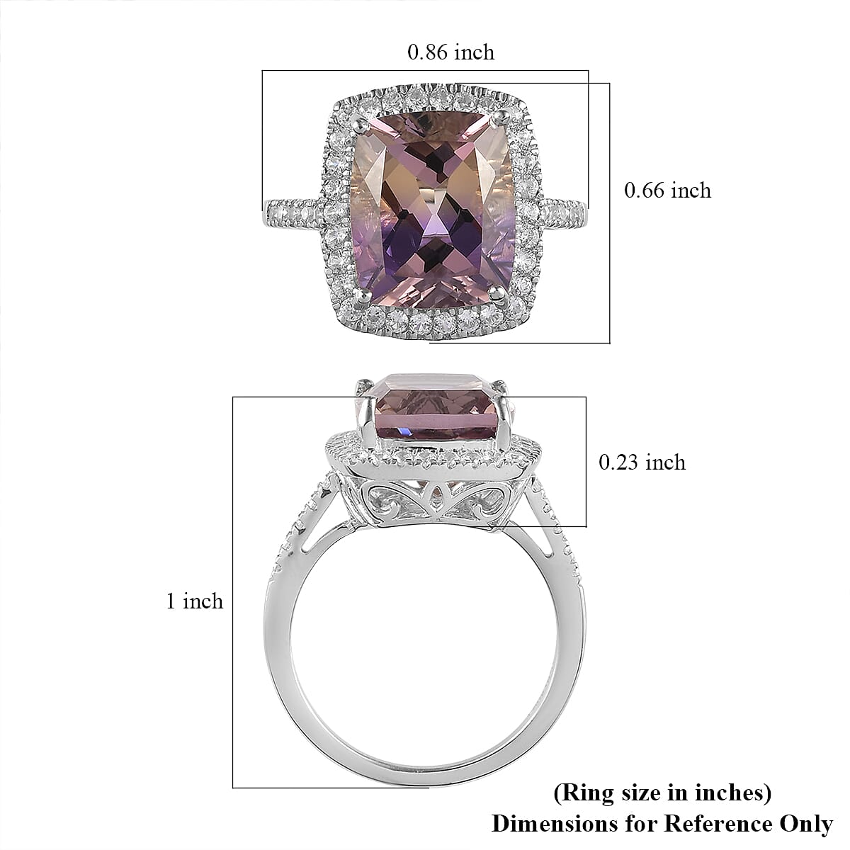 Premium Anahi Ametrine and Natural White Zircon Halo Ring in Platinum Over Sterling Silver (Size 10.0) 6.15 ctw