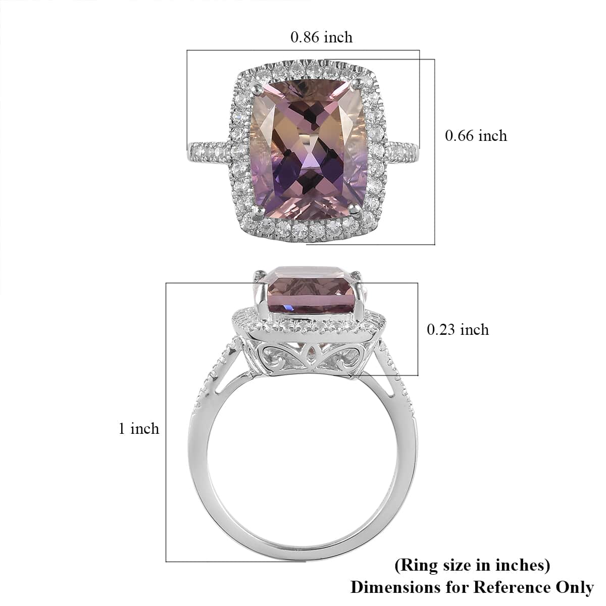 Premium Anahi Ametrine and Natural White Zircon Halo Ring in Platinum Over Sterling Silver 6.15 ctw image number 5