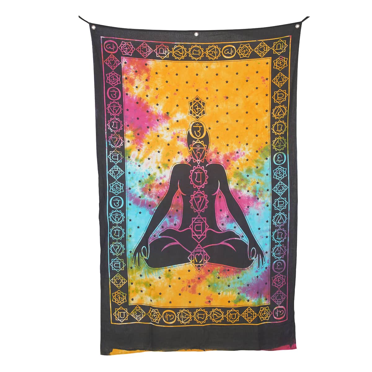 Multi Color Cotton Yoga or Meditation Screen Printed Tie Dye Tapestry Wall Hanging image number 0