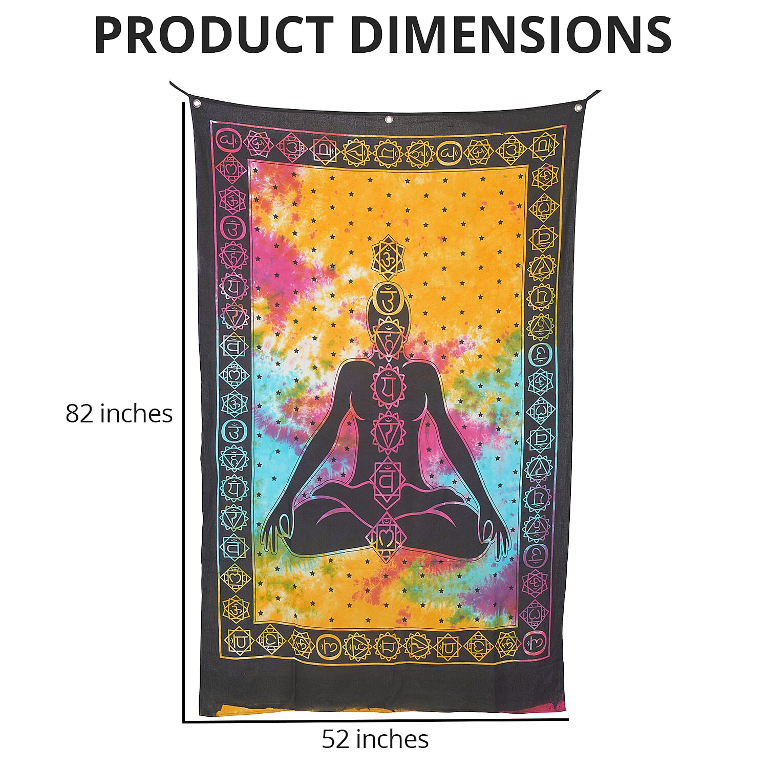 Multi Color Cotton Yoga or Meditation Screen Printed Tie Dye Tapestry Wall Hanging