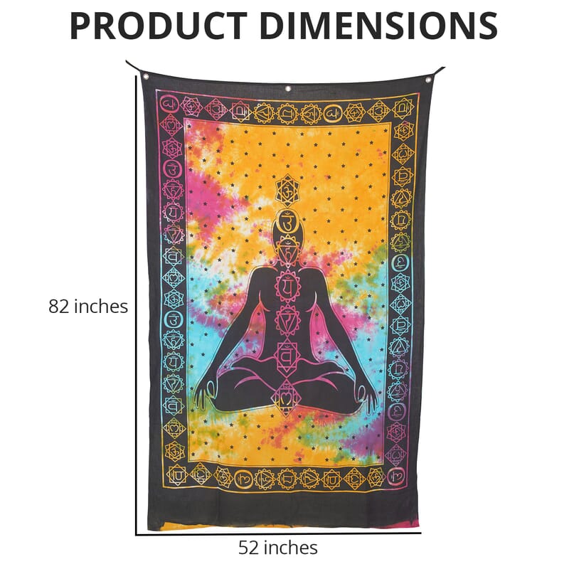 Multi Color Cotton Yoga or Meditation Screen Printed Tie Dye Tapestry Wall Hanging