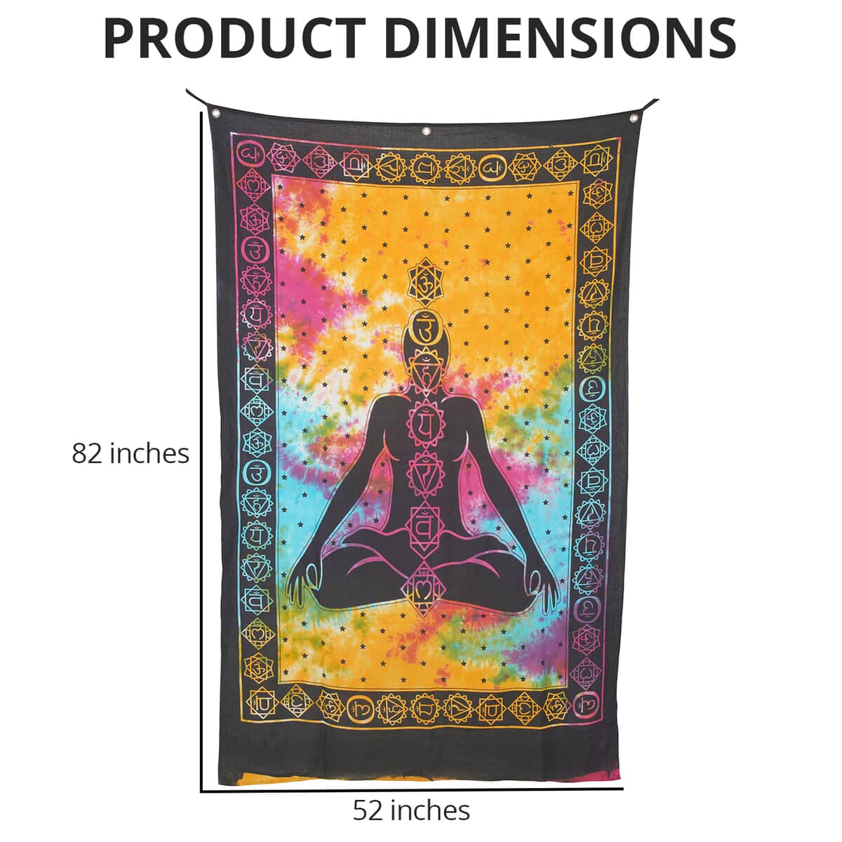 Multi Color Cotton Yoga or Meditation Screen Printed Tie Dye Tapestry Wall Hanging image number 4