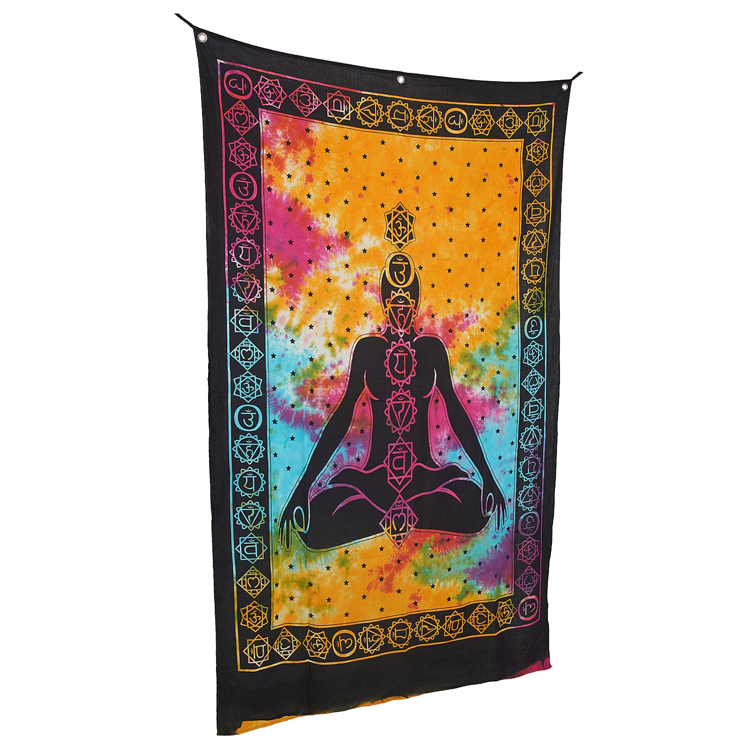 Multi Color Cotton Yoga or Meditation Screen Printed Tie Dye Tapestry Wall Hanging