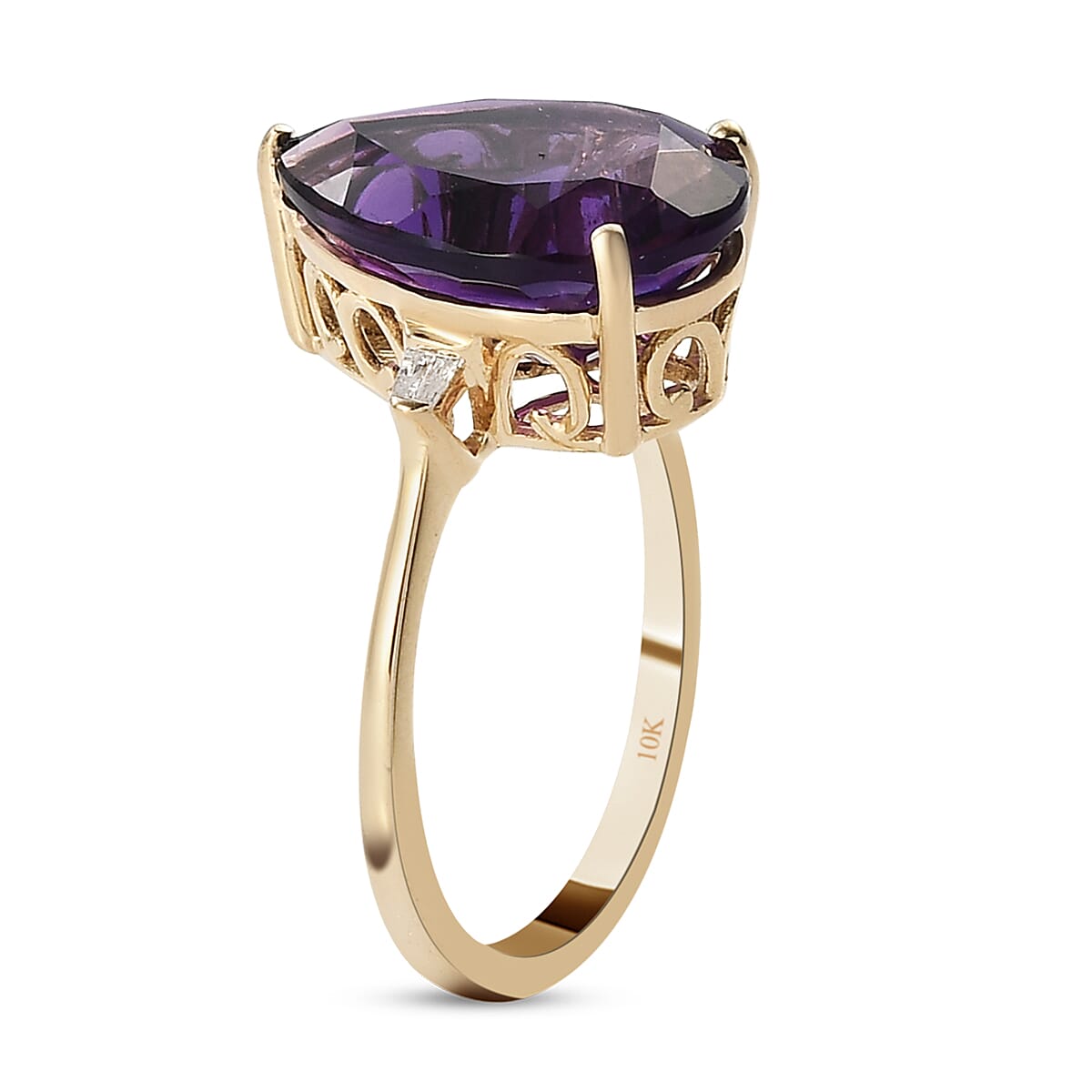 Luxoro 10K Yellow Gold AAA Mashamba Amethyst and G-H I3 Diamond Ring (Size 10.0) 2.25 Grams 4.75 ctw