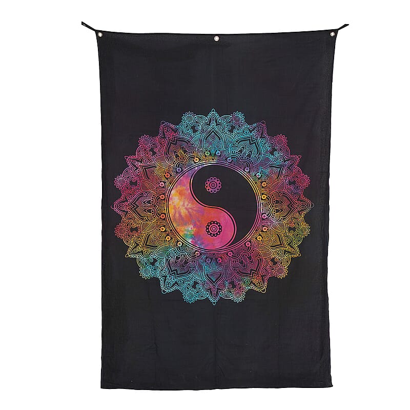 Multi Color Cotton Yin Yang Screen Printed Tie Dye Tapestry Wall Hanging