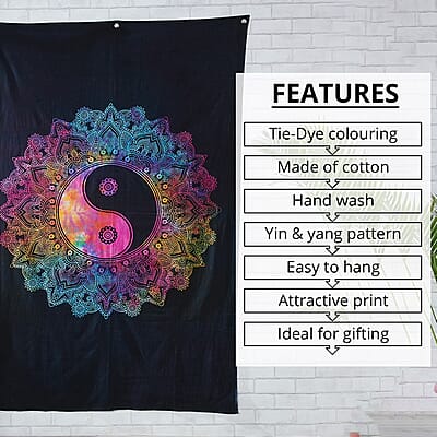 Multi Color Cotton Yin Yang Screen Printed Tie Dye Tapestry Wall Hanging