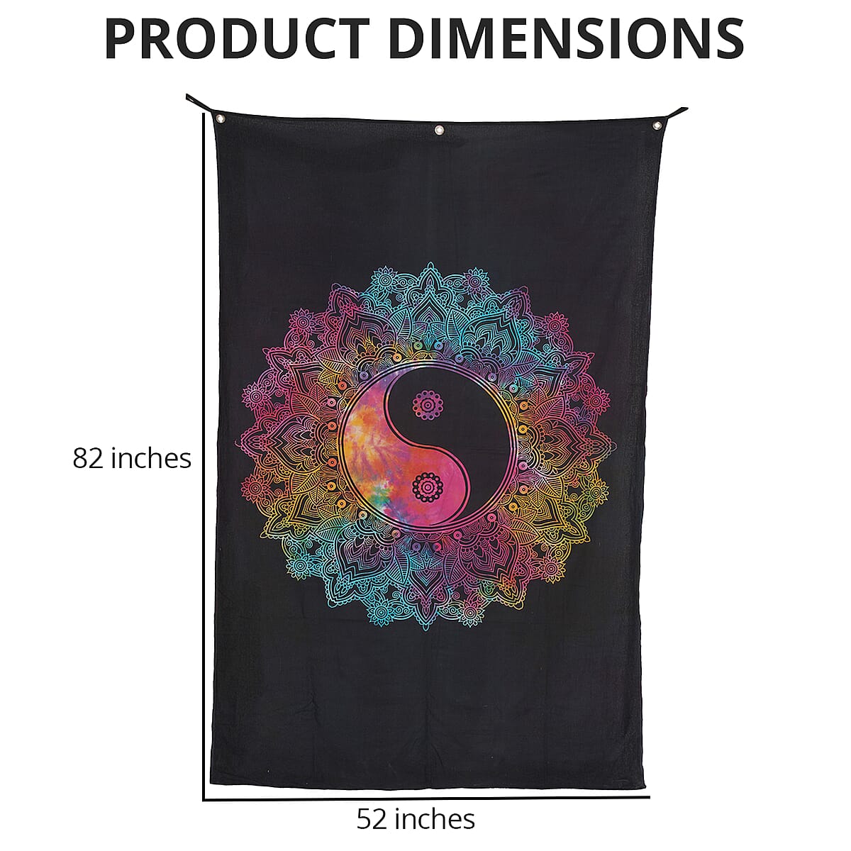 Multi Color Cotton Yin Yang Screen Printed Tie Dye Tapestry Wall Hanging image number 4