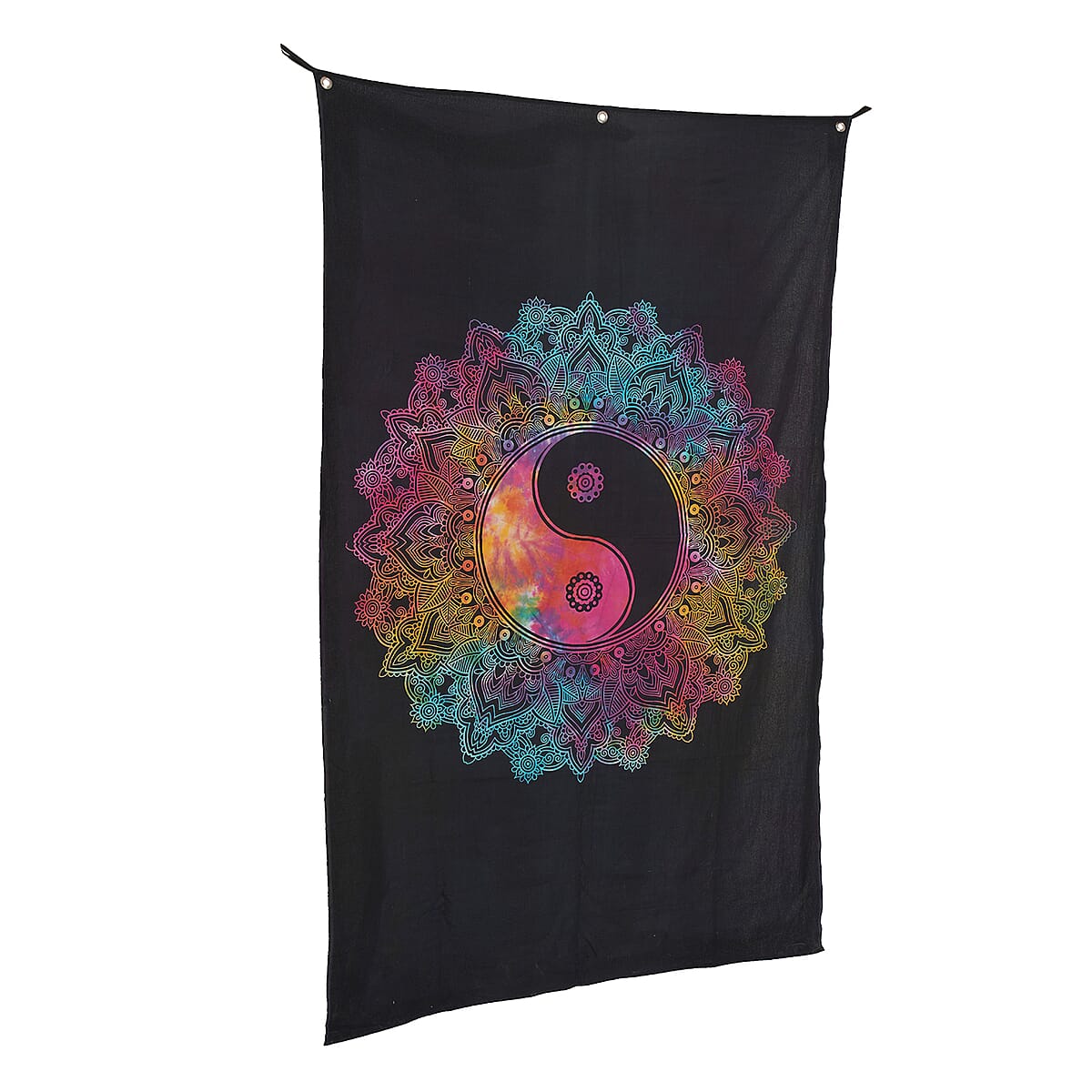 Multi Color Cotton Yin Yang Screen Printed Tie Dye Tapestry Wall Hanging image number 6