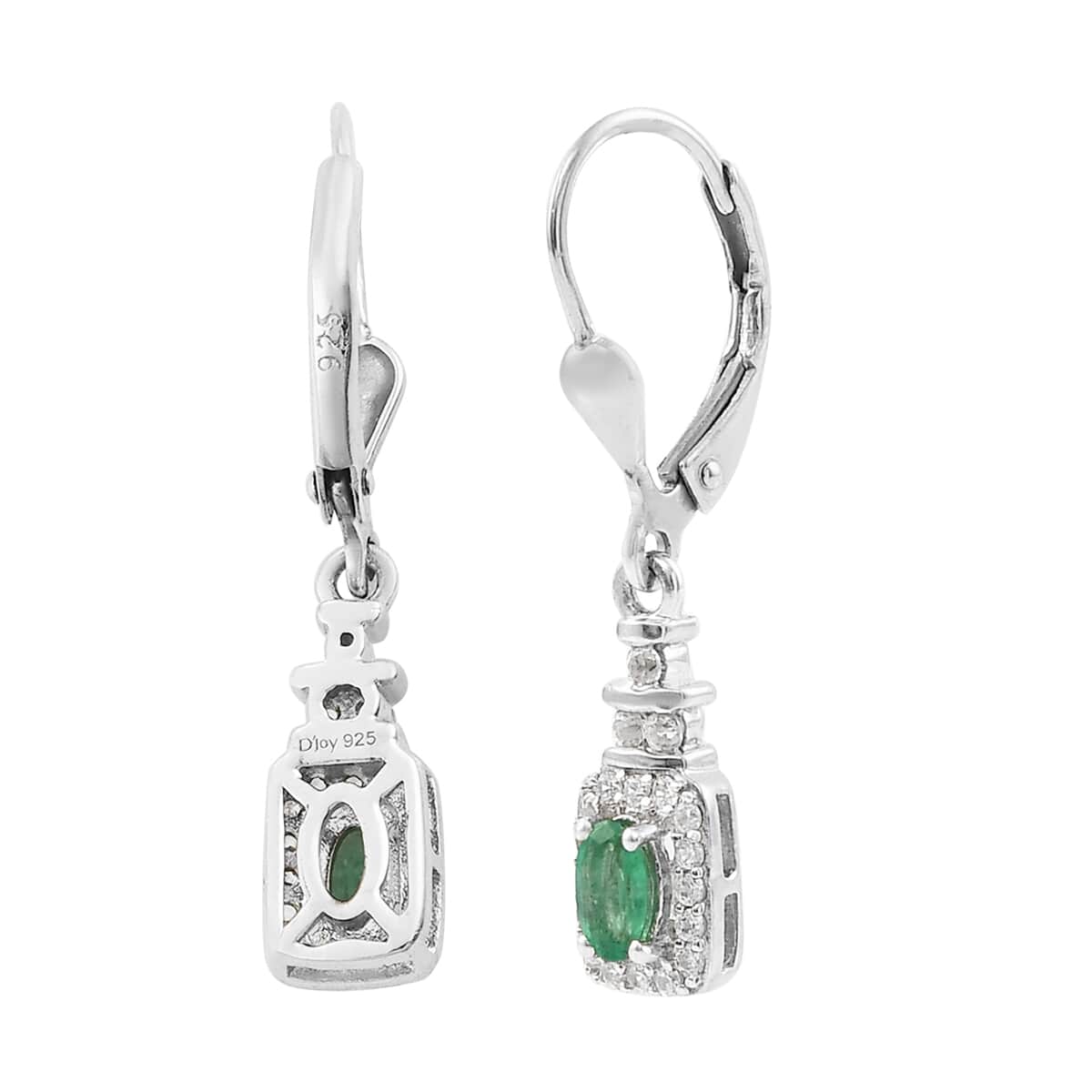 AAA Kagem Zambian Emerald and Natural White Zircon Lever Back Earrings in Platinum Over Sterling Silver 0.90 ctw image number 4
