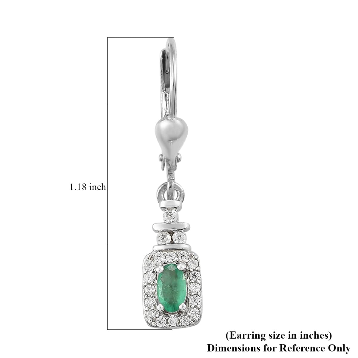 AAA Kagem Zambian Emerald and Natural White Zircon Lever Back Earrings in Platinum Over Sterling Silver 0.90 ctw image number 5