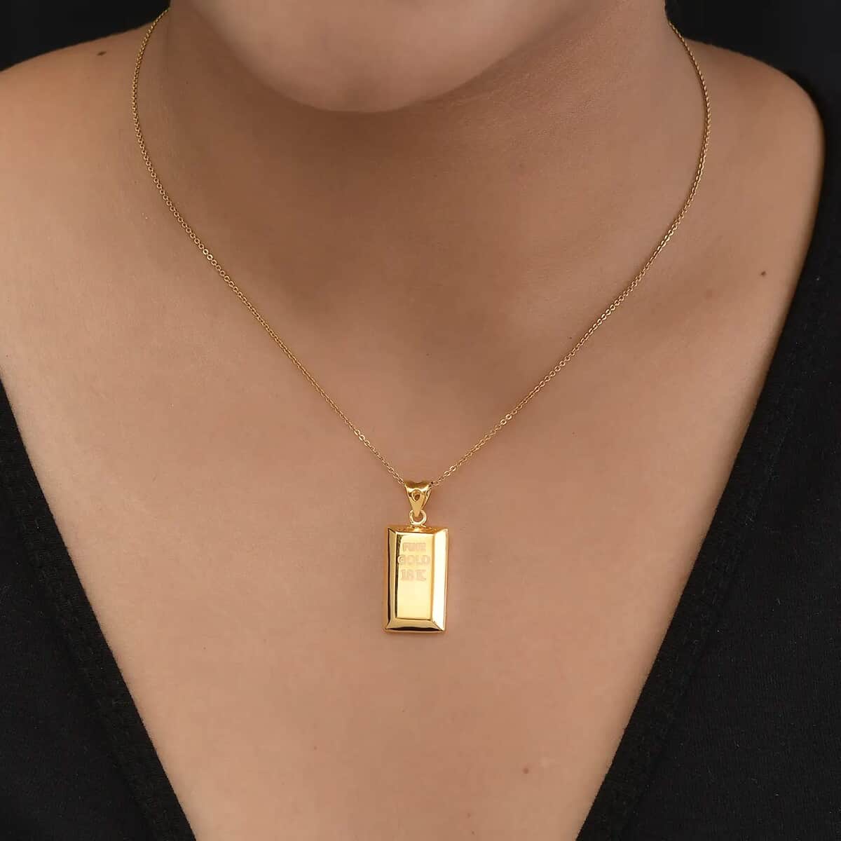 Electroforming Gold Collection 18K Yellow Gold Bar Pendant image number 4