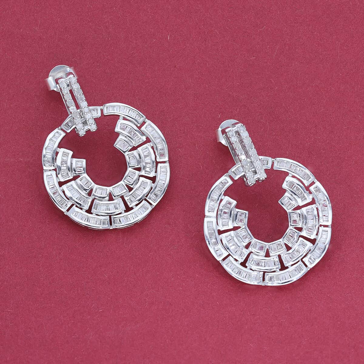 Diamond Earrings in Platinum Over Sterling Silver 1.50 ctw image number 1
