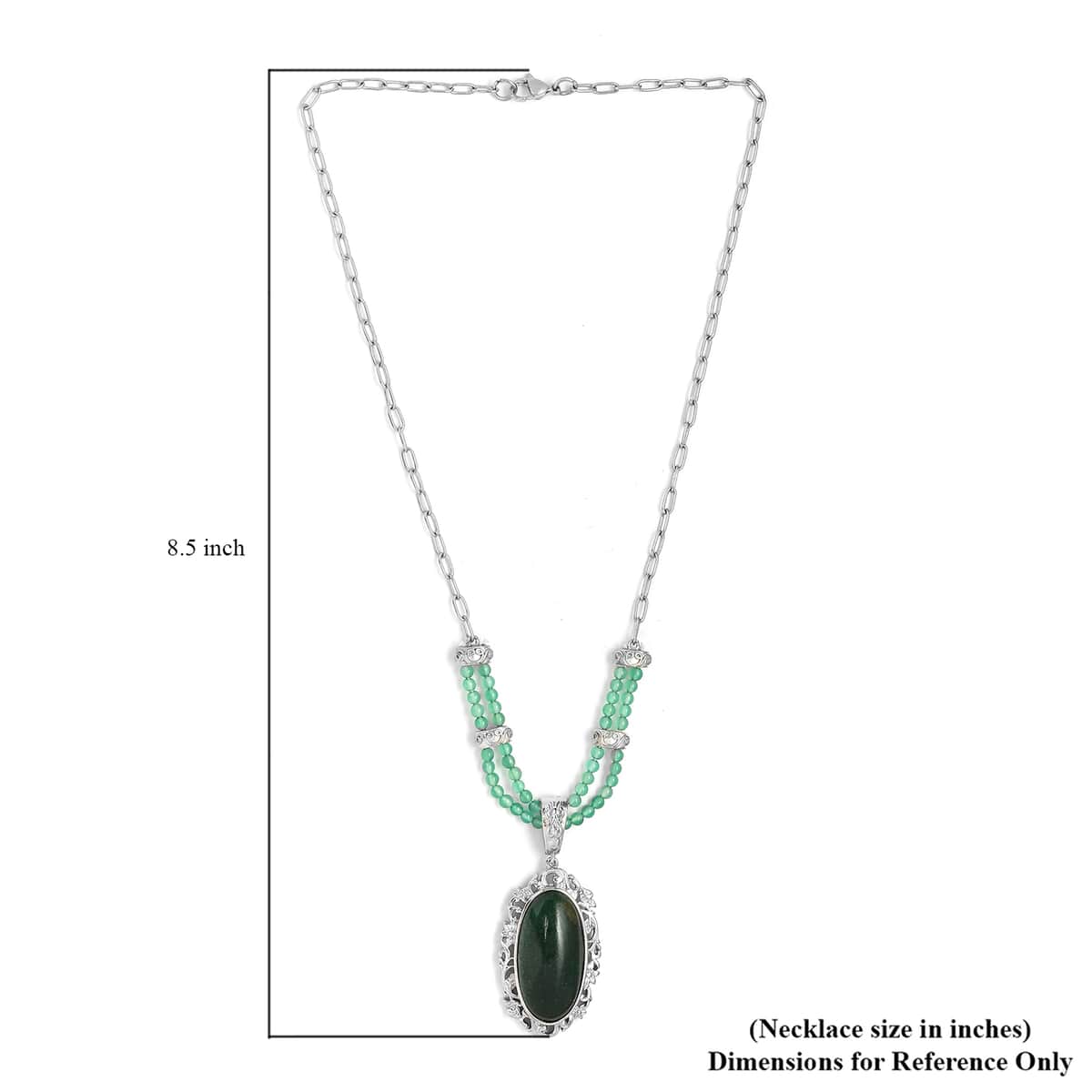 Green Aventurine and Green Onyx Paper Clip Chain Necklace 18 Inches in Platinum Over Copper with Magnet 33.85 ctw image number 5