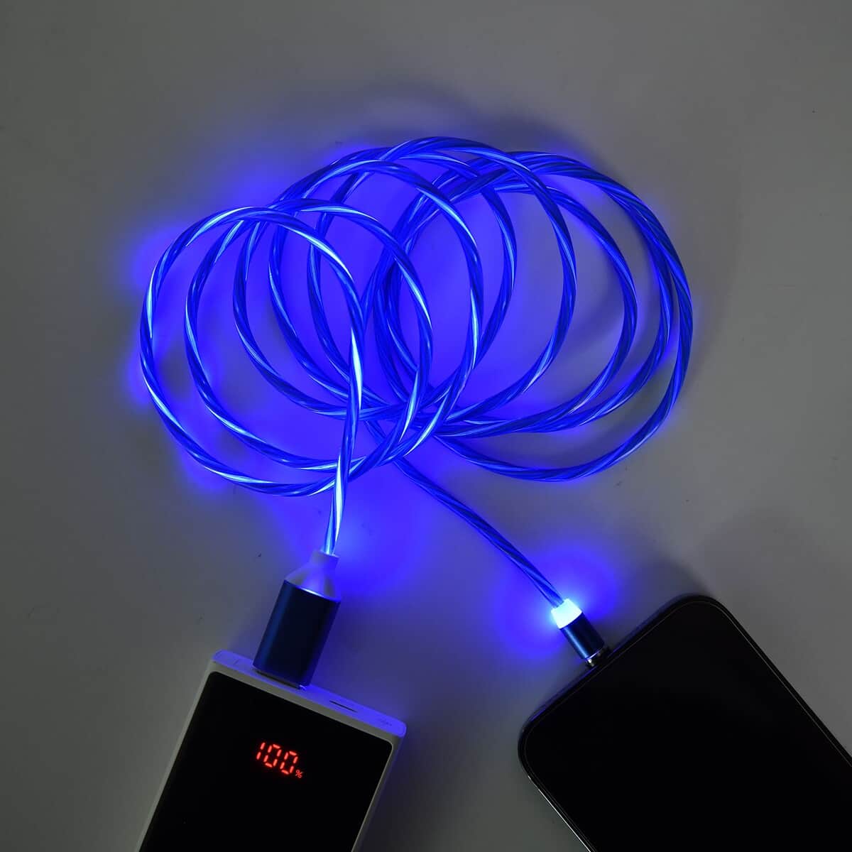 Blue 3 in 1 Magnetic USB Cable with Flowing LED Light (78.74") image number 1