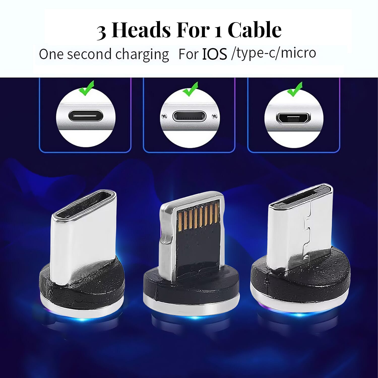 Homesmart Blue 3 in 1 Magnetic USB Cable with Flowing LED Light
