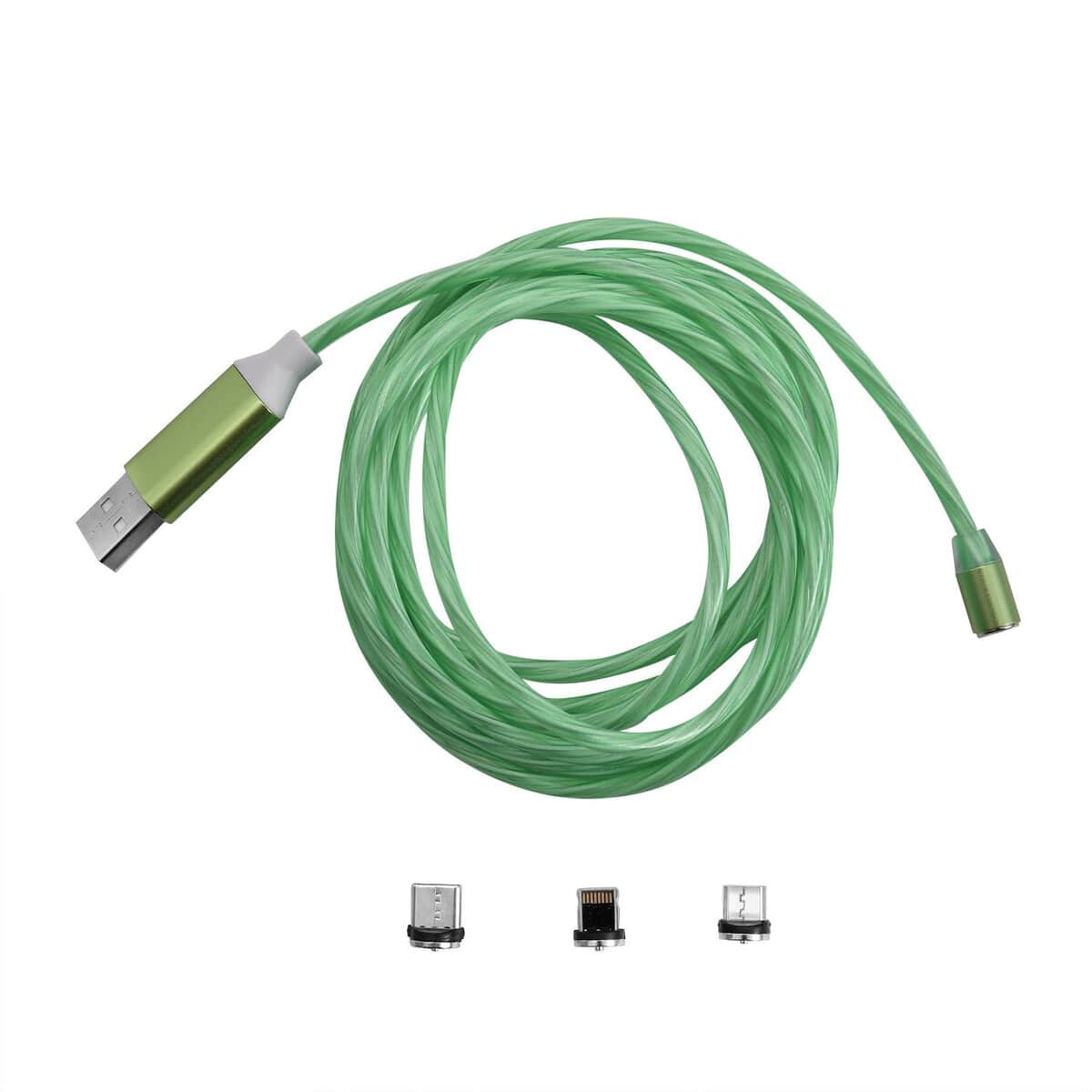 Green 3 in 1 Magnetic USB Cable with Flowing LED Light image number 0