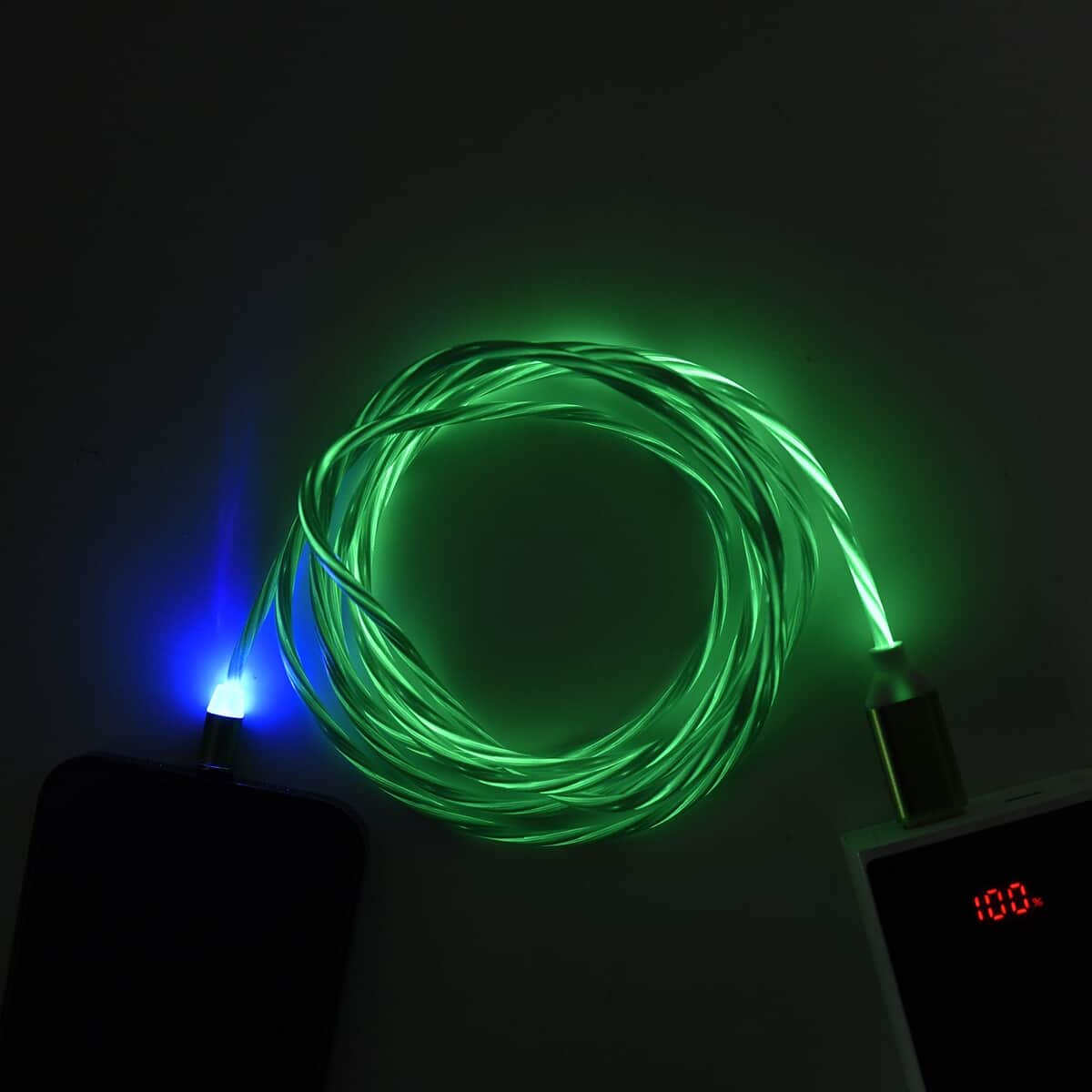 Green 3 in 1 Magnetic USB Cable with Flowing LED Light image number 1