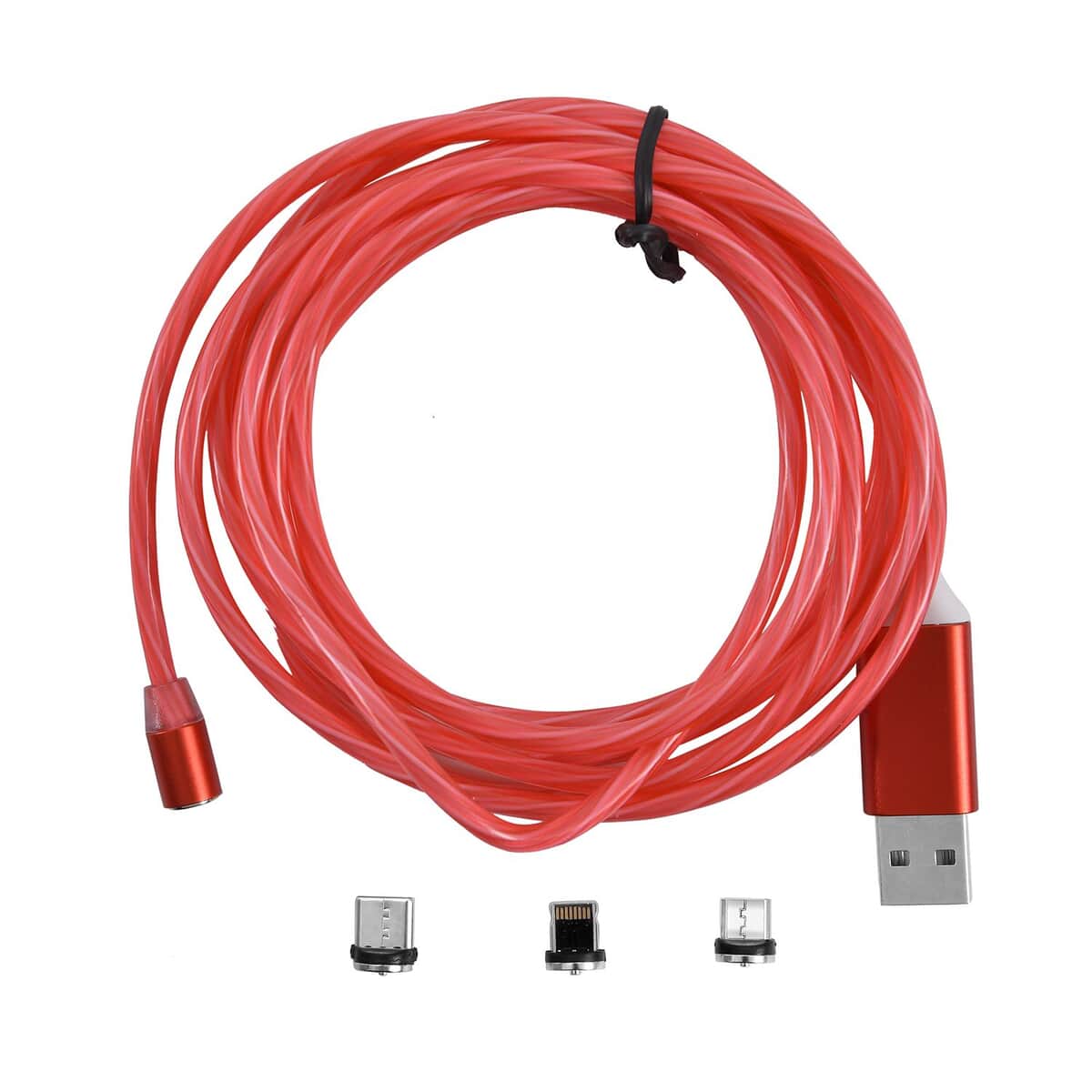 Red 3 in 1 Magnetic USB Cable with Flowing LED Light image number 0