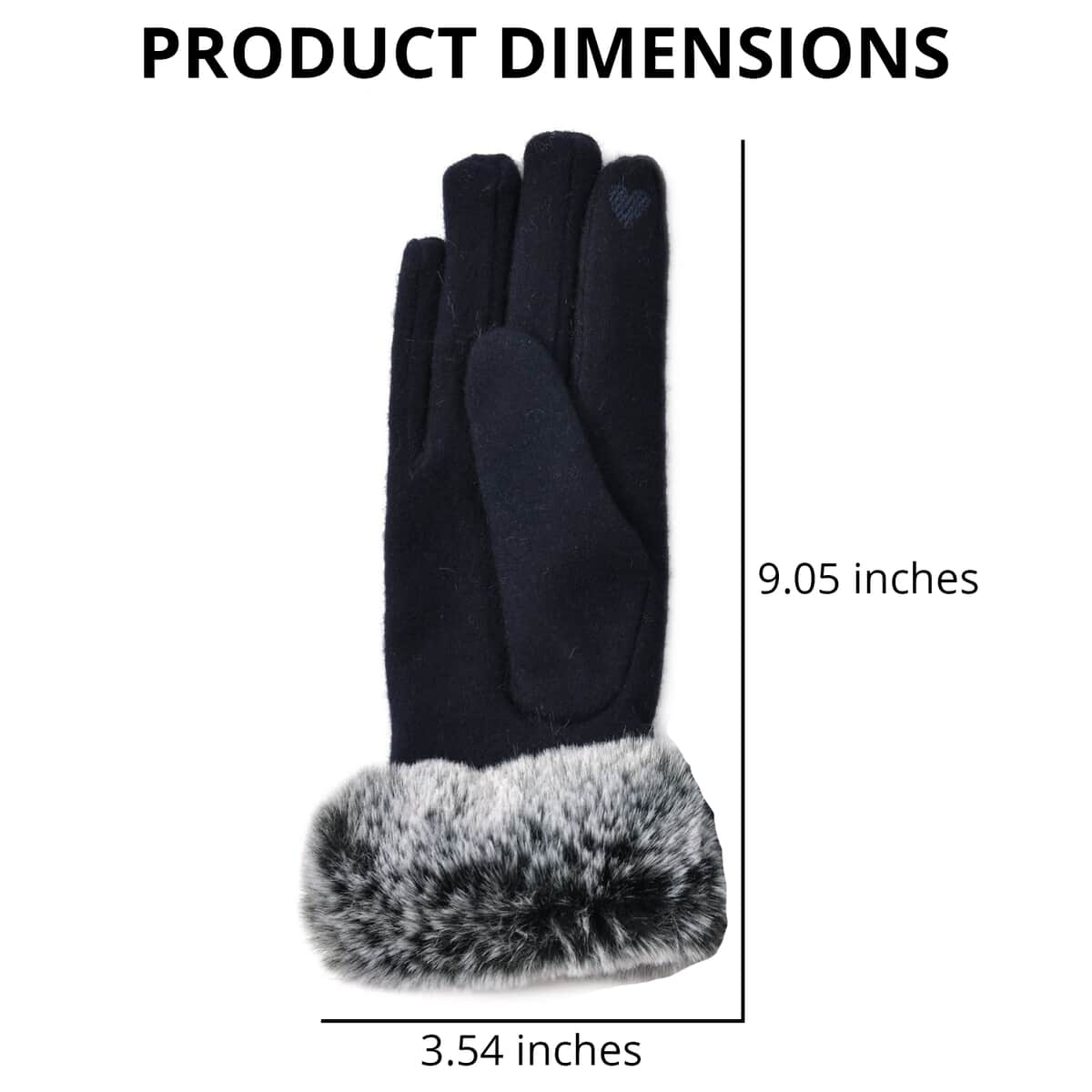 Navy cashmere gloves with faux fur with Touch screen function (9.05"x3.54") image number 4