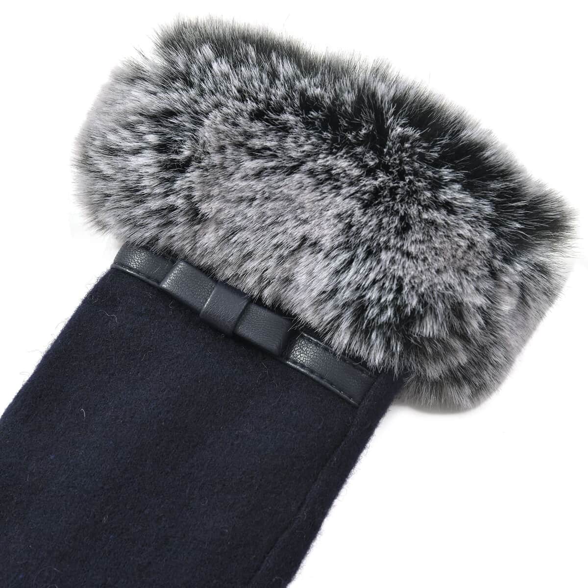 Navy Cashmere Warm Gloves with Faux Fur and Equipped Touch Screen Friendly image number 5