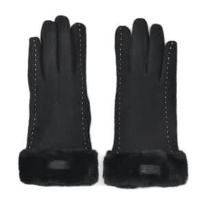 Black Cashmere Warm Gloves with Faux Fur and Equipped Touch Screen Function