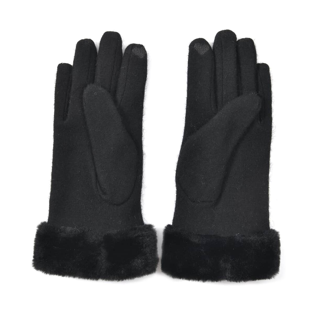 Black Cashmere Warm Gloves with Faux Fur and Equipped Touch Screen Function image number 6