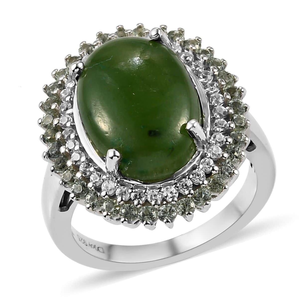 Nephrite Jade and Multi Gemstone Double Halo Ring in Platinum Over Sterling Silver (Size 8.0) 7.40 ctw image number 0