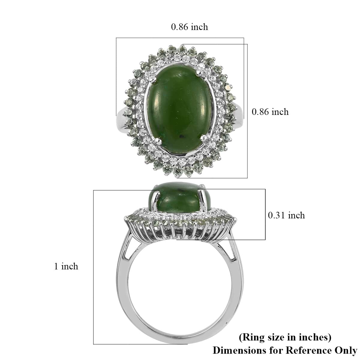 Nephrite Jade and Multi Gemstone Double Halo Ring in Platinum Over Sterling Silver (Size 8.0) 7.40 ctw image number 5