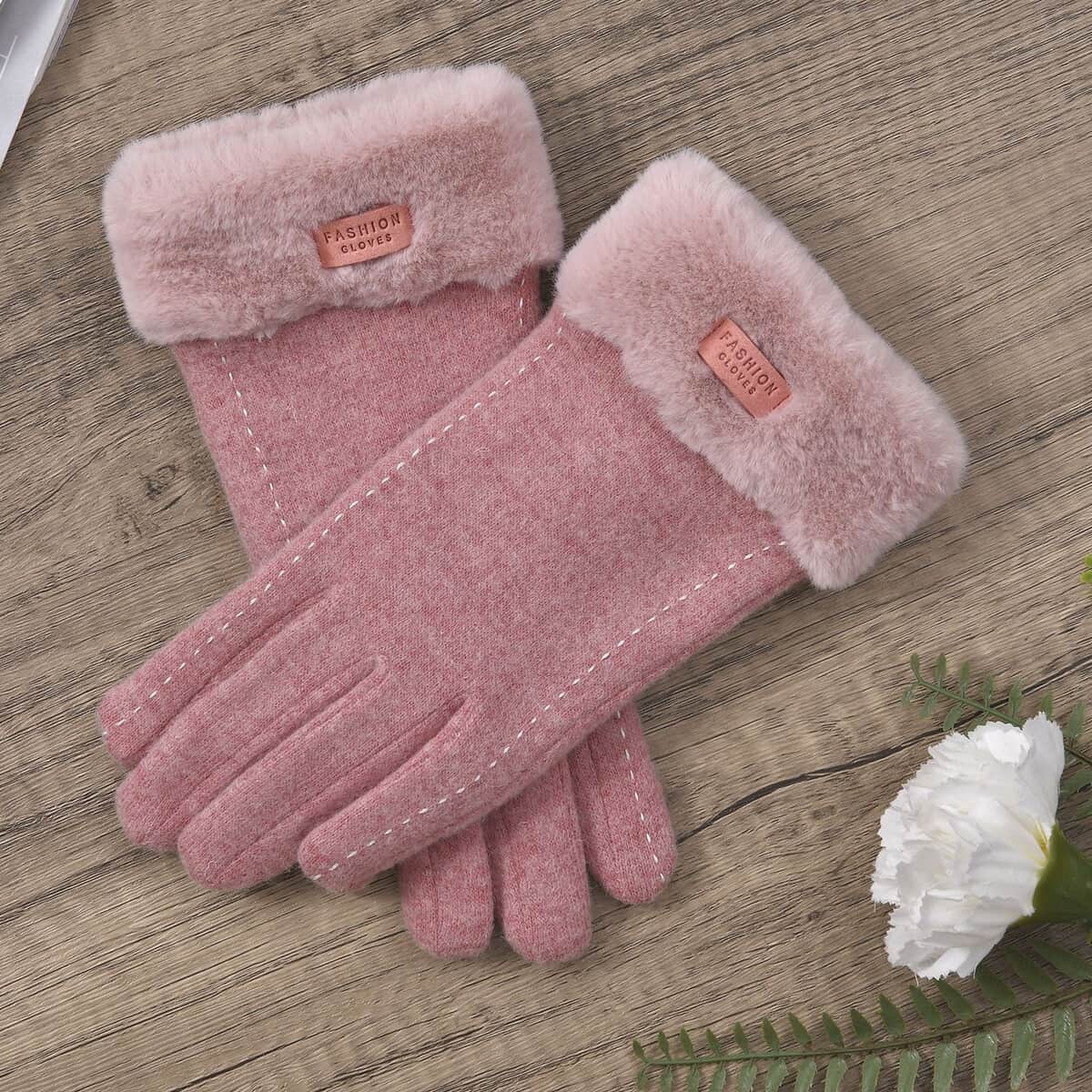 Ankur Treasure Chest Pink Cashmere Warm Gloves with Faux Fur and Equipped Touch Screen Friendly image number 1