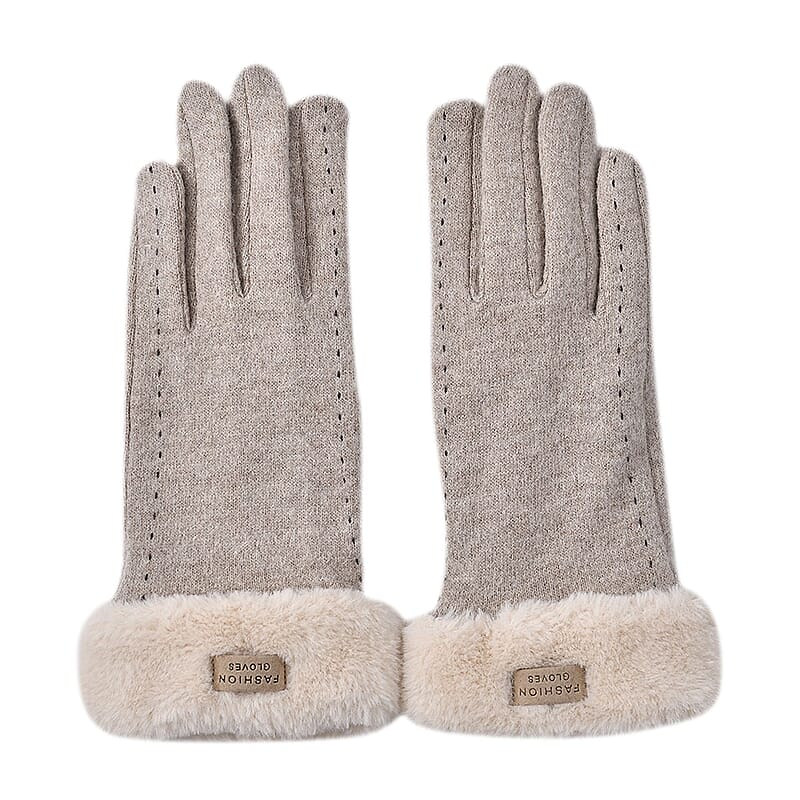 Ankur Treasure Chest Khaki Cashmere Warm Gloves with Faux Fur and Equipped Touch Screen Friendly