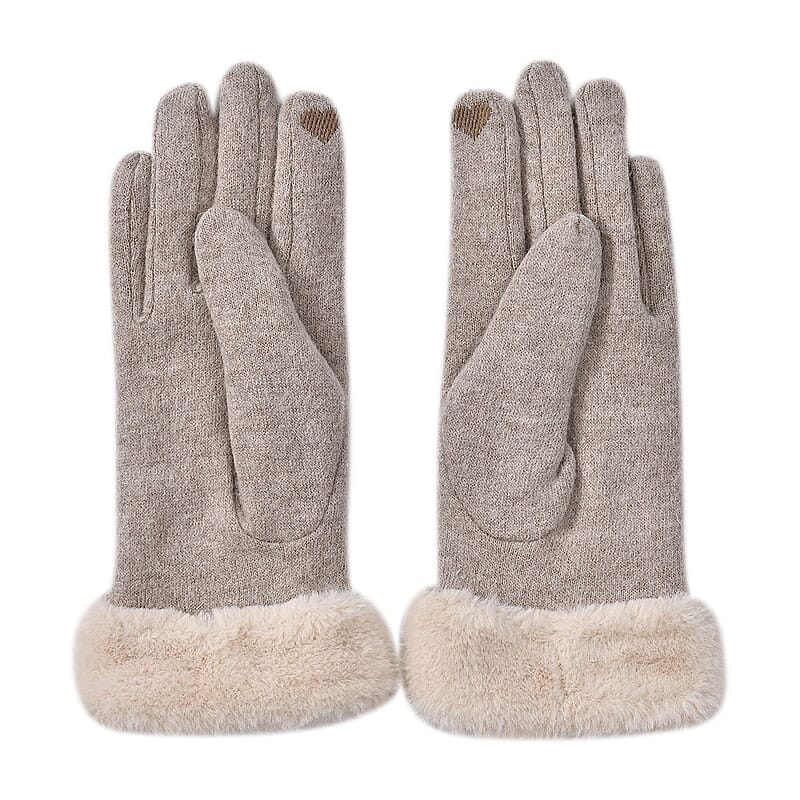 Ankur Treasure Chest Khaki Cashmere Warm Gloves with Faux Fur and Equipped Touch Screen Friendly