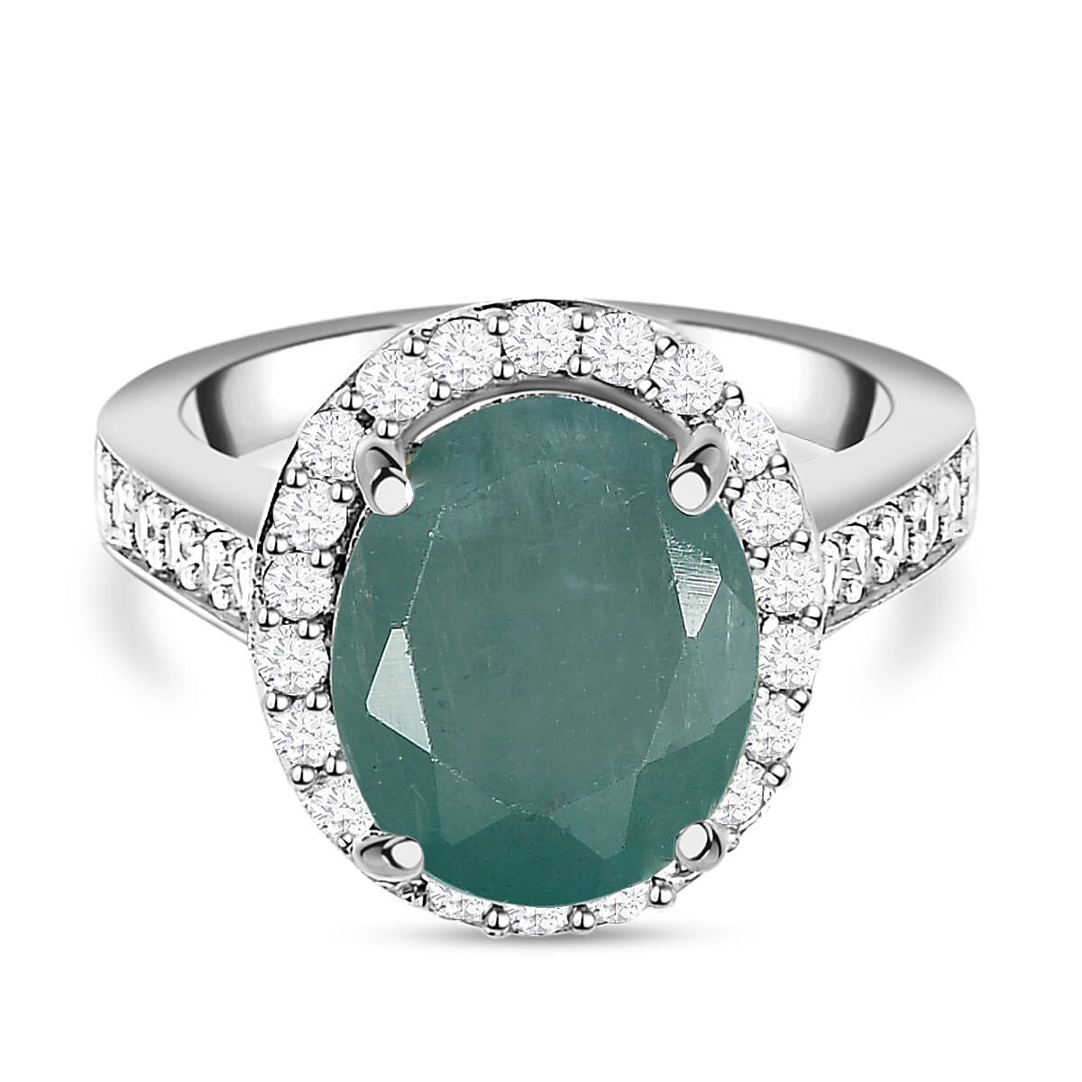 Grandidierite and White Zircon 4.38 ctw Ring in Platinum Over Sterling Silver (Size 5.5)