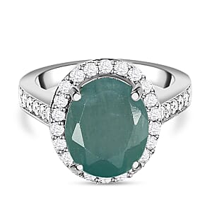 Grandidierite and White Zircon 4.38 ctw Ring in Platinum Over Sterling Silver (Size 5.5)