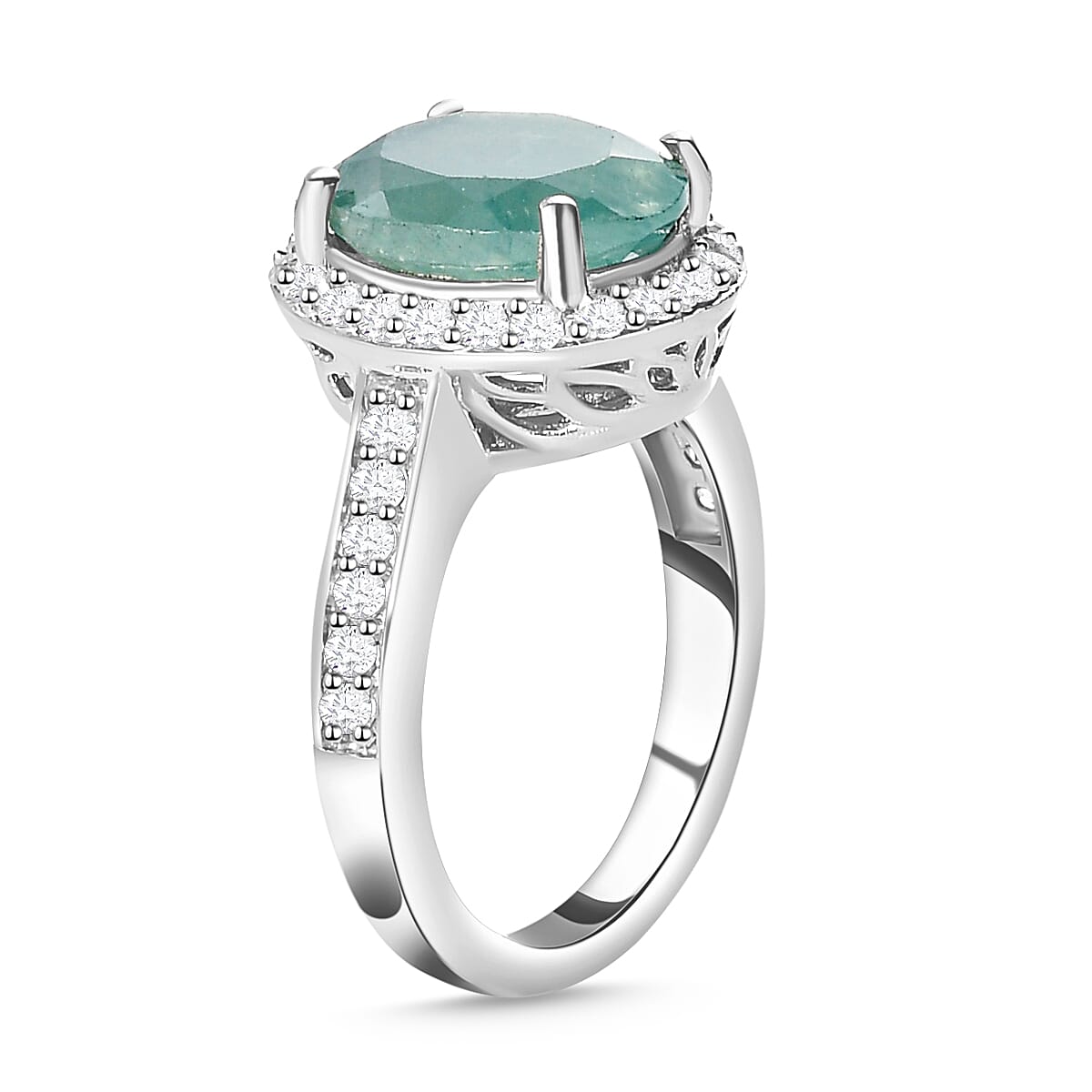 Grandidierite and White Zircon 4.38 ctw Ring in Platinum Over Sterling Silver (Size 5.5)