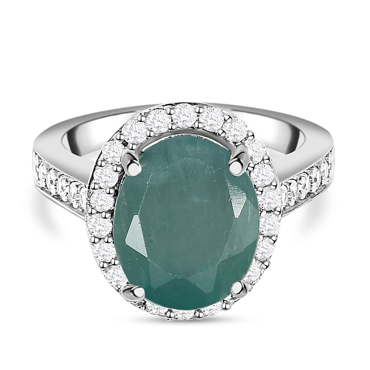 Grandidierite and White Zircon 4.39 ctw Ring in Platinum Over Sterling Silver (Size 6.5)