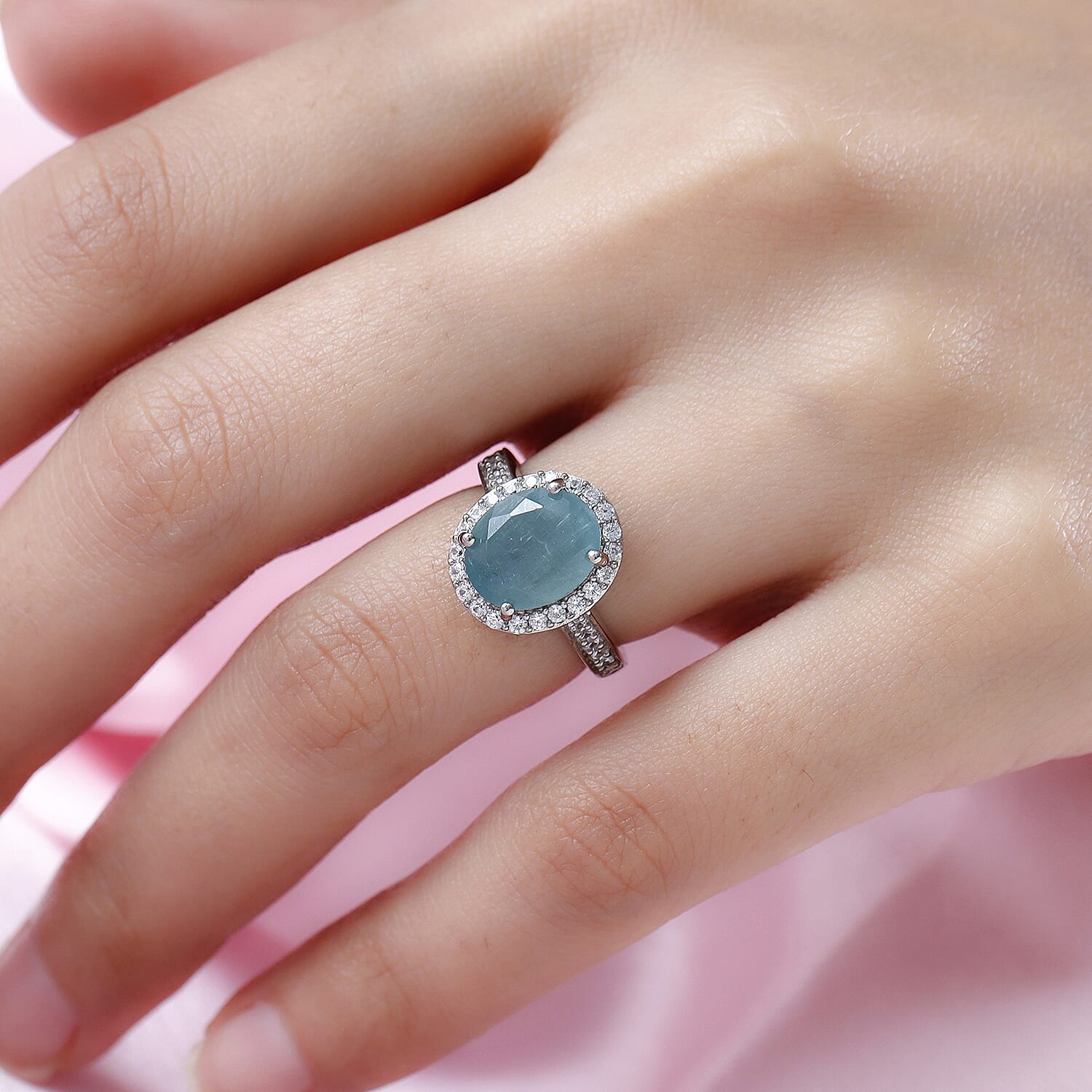 Grandidierite and White Zircon 4.39 ctw Ring in Platinum Over Sterling Silver (Size 6.5)