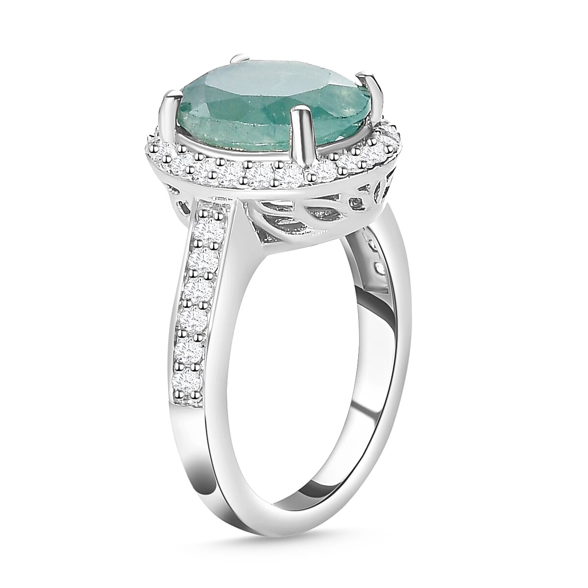 Grandidierite and White Zircon 4.39 ctw Ring in Platinum Over Sterling Silver (Size 6.5)