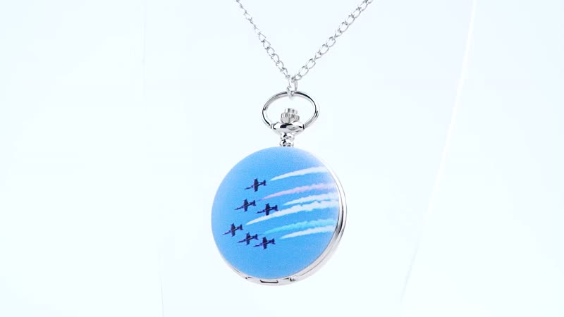 STRADA Japanese Movement Jet Plane Pattern Pocket Watch with Chain (up to 31 Inches)