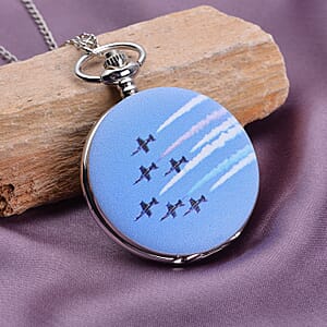 Strada Japanese Movement Jet Plane Pattern Pocket Watch with Chain (up to 31 Inches)