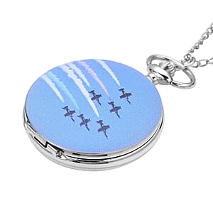 Strada Japanese Movement Jet Plane Pattern Pocket Watch with Chain (up to 31 Inches)