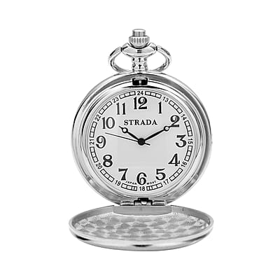 Strada Japanese Movement Jet Plane Pattern Pocket Watch with Chain (up to 31 Inches)